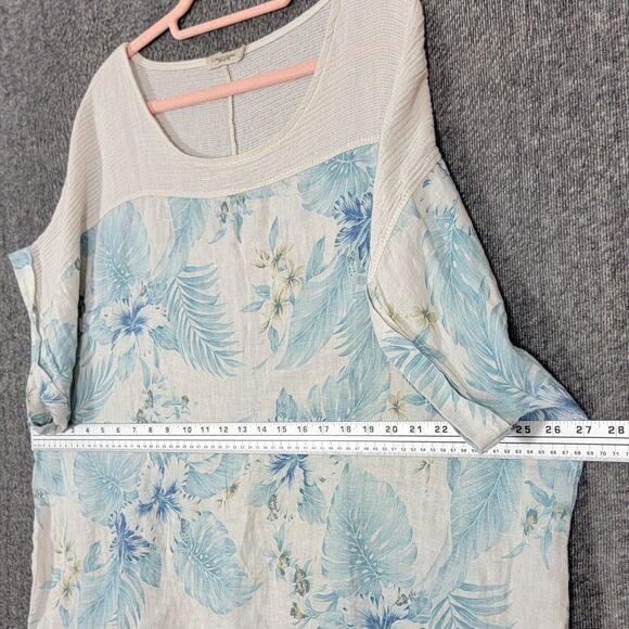 Lungo L'Arno Tunic Top Womens 3X White Blue Floral 100% Linen Italy Lagenlook - Picture 5 of 10